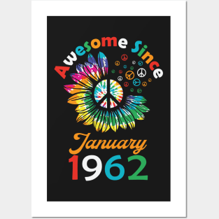 Funny Birthday Quote, Awesome Since January 1962, Retro Birthday Posters and Art